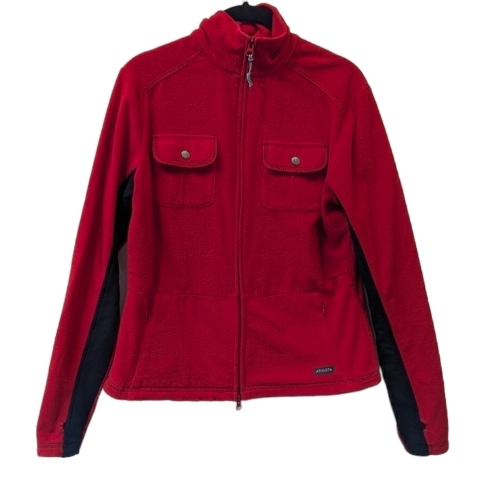 Athleta Full Zip Patch Pocket Fleece Jacket  in Vibrant Red (M)